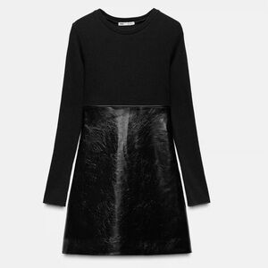 Zara Black Mixed Fabric Leather Dress